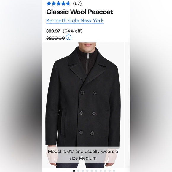 Kenneth Cole New York Other - Kenneth Cole New York Classic Wool Peacoat